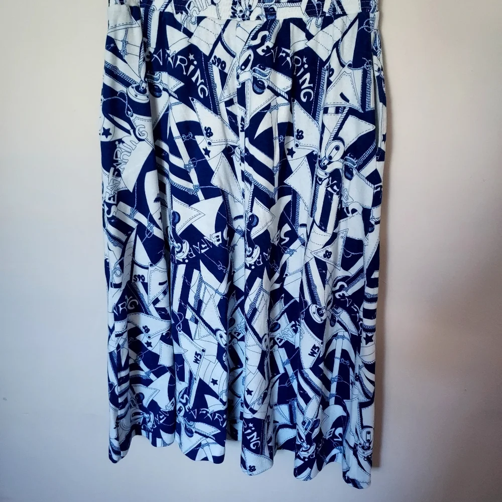 Blue & White Seafaring Nautical Circle Skirt Med Cruise Travel Coastal Resort
